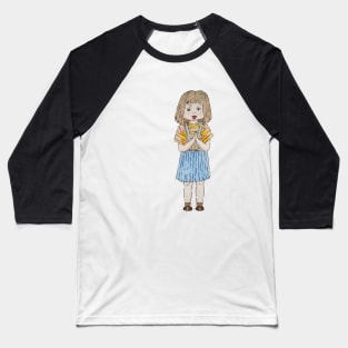 Cute little girl with brown hair and blue skirt Baseball T-Shirt